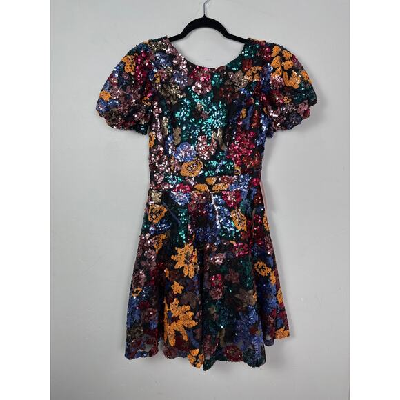 Ivy City Co. NWT Women’s Multicolor Sequin Puff Sleeve Holiday Midi Dress Small - Picture 2 of 6